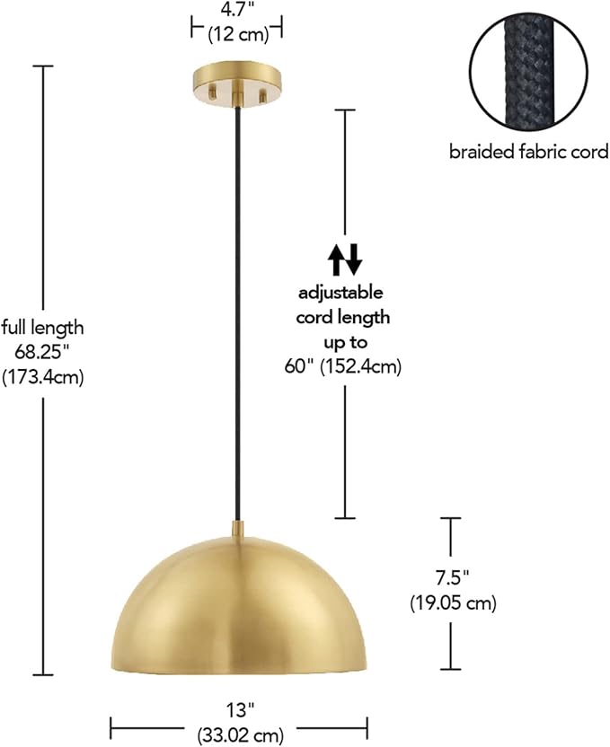 Globe Electric 65826 Hazel 1-Light Pendant Lighting, Matte Brass, Bulb Not Included
