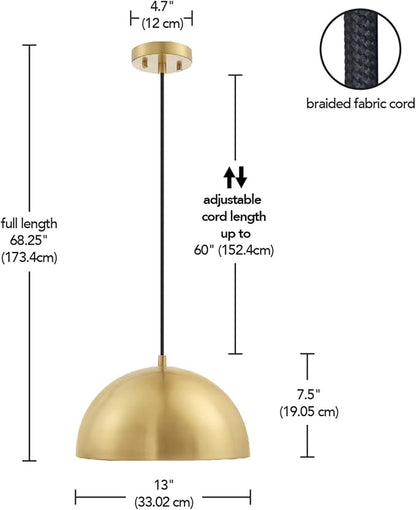 Globe Electric 65826 Hazel 1-Light Pendant Lighting, Matte Brass, Bulb Not Included