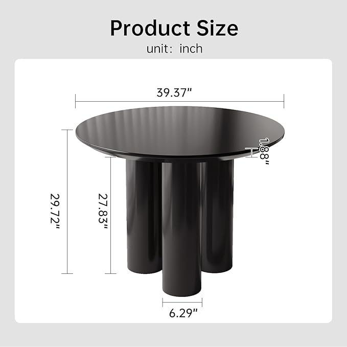 Guyii 39.37" Black Dining Table, Modern Round Kitchen Table, Small Indoor End Table for Kitchen, Bar, Living Room, Small Space, Easy Assembly, Table Only