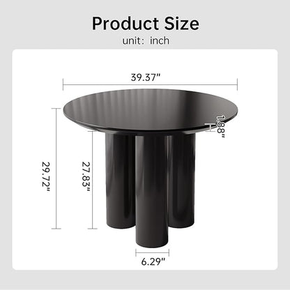 Guyii 39.37" Black Dining Table, Modern Round Kitchen Table, Small Indoor End Table for Kitchen, Bar, Living Room, Small Space, Easy Assembly, Table Only