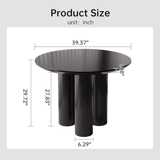 Guyii 39.37" Black Dining Table, Modern Round Kitchen Table, Small Indoor End Table for Kitchen, Bar, Living Room, Small Space, Easy Assembly, Table Only
