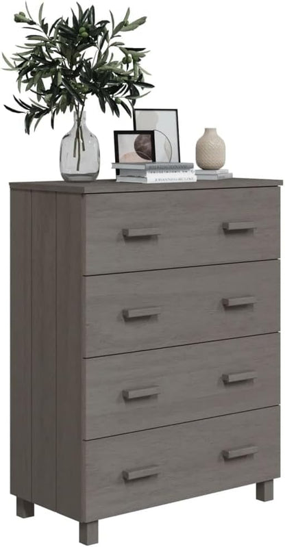 Light Gray Solid Pine Wood Sideboard, Modern MDF Medium Buffet Cabinet with 4 Drawers, 15.7x31.1x40.7 Inch Storage for Living Room, Dining Room Kitchen Furniture