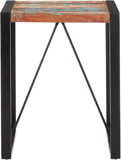 23.6" Square Reclaimed Wood Dining Table, Bistro Style, Steel Frame, Multicolor, Easy Assembly