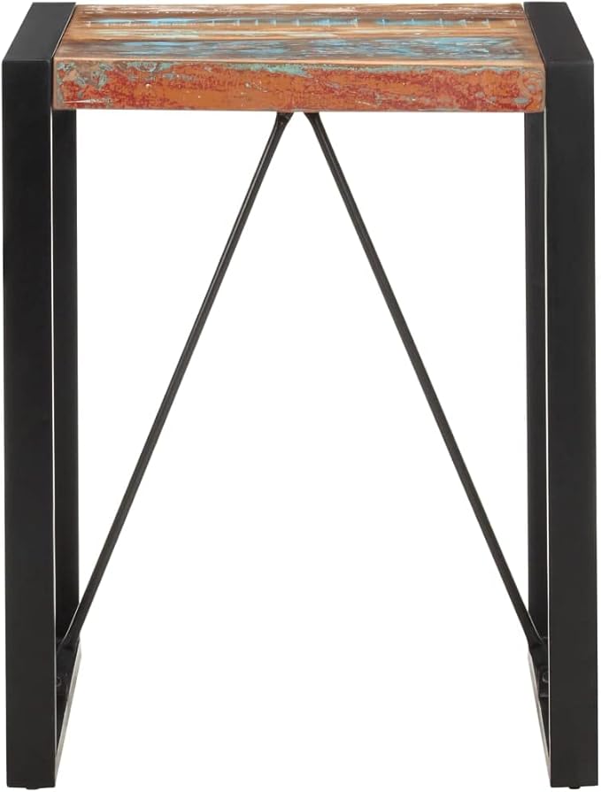 Small Dining Table 23.6x23.6 Inch Square Solid Reclaimed Wood Top with Black Metal Frame Industrial Vintage Style for Kitchen Bistro and Compact Spaces