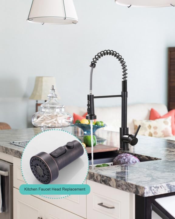 Pull Down Faucet Head Replacement: 3-Function Kitchen Faucet Head with 9 Adapters - Oil Rubbed Bronze Kitchen Sink Spray Replacement Compatible with Moen, Delta, American Standard Faucets
