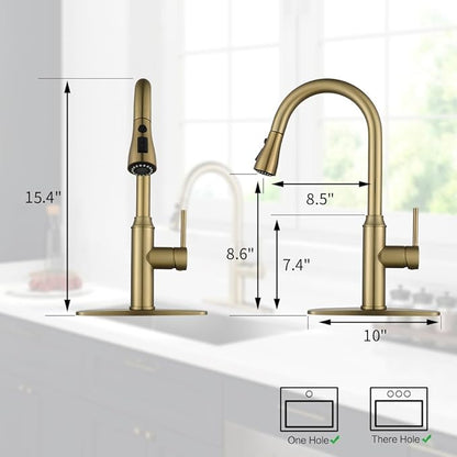 Gold Kitchen Faucet with Sprayer,Single Handle Kitchen Sink Faucet with Pull Out Sprayer, Champagne Bronze, Arofa Brushed Gold Brass Faucets for RV/Outdoor/Bathroom Sink