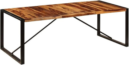 Solid Acacia Wood Dining Table, Rectangular Natural Grain Kitchen & Dining Room Furniture, Polished Finish, 39.4" x 62.9" x 29.5" for 8 People, Brown