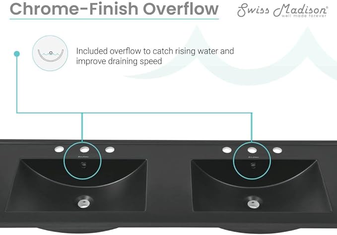 60 inch Vanity Top Bathroom Sink in Matte Black with 3 Holes
