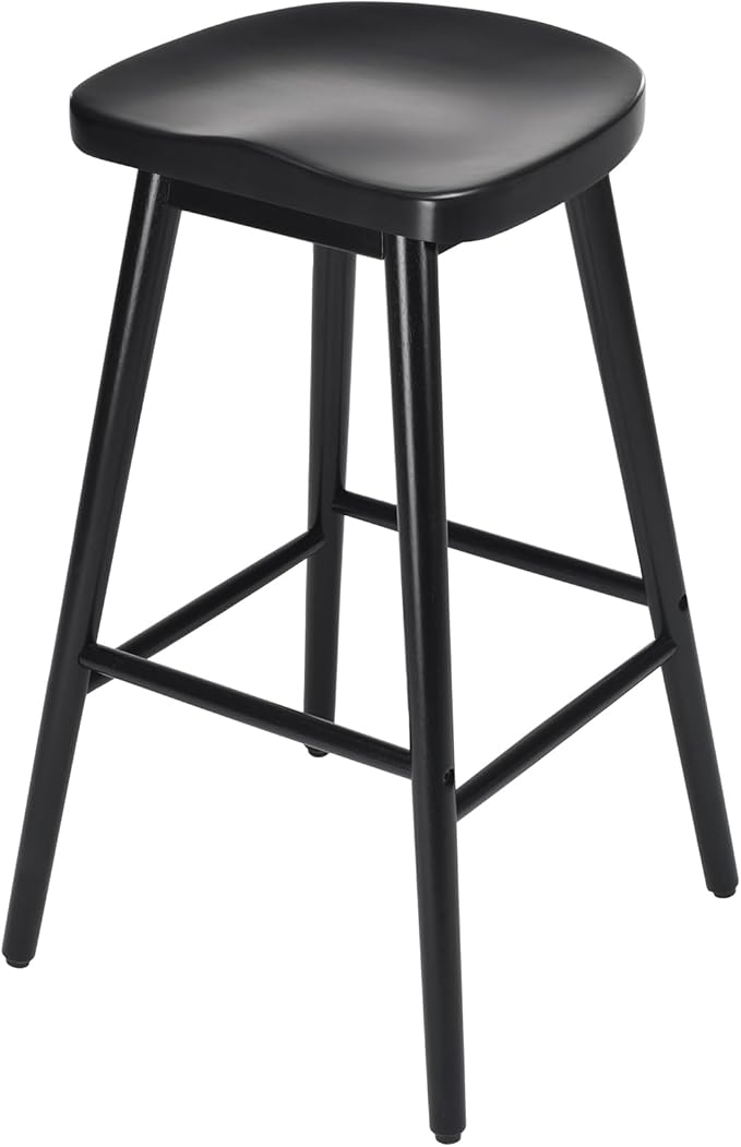 30.3'' Solid Wood Bar Stools, Set of 2, Backless Seat Counter Stools with Footrests, Rustic Bar Chairs for Kitchen Island Dining Room
