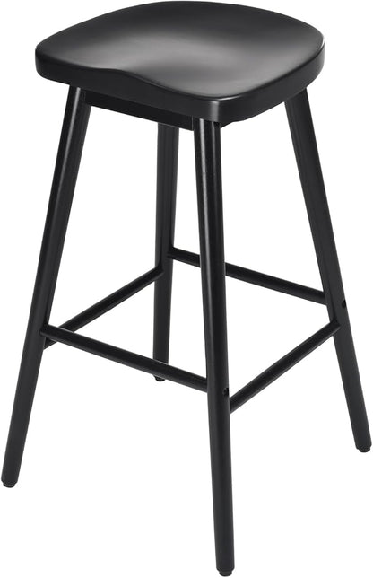 30.3'' Solid Wood Bar Stools, Set of 2, Backless Seat Counter Stools with Footrests, Rustic Bar Chairs for Kitchen Island Dining Room