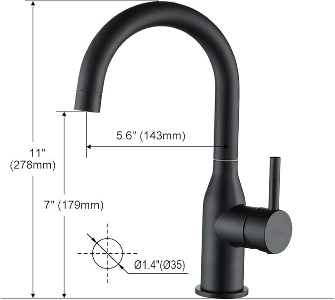 WOWOW Black Bathroom Faucet - Stainless Steel Single Handle Bar Sink High Arc Lavatory Mixer - Small Kitchen Tap With Supply Hoses