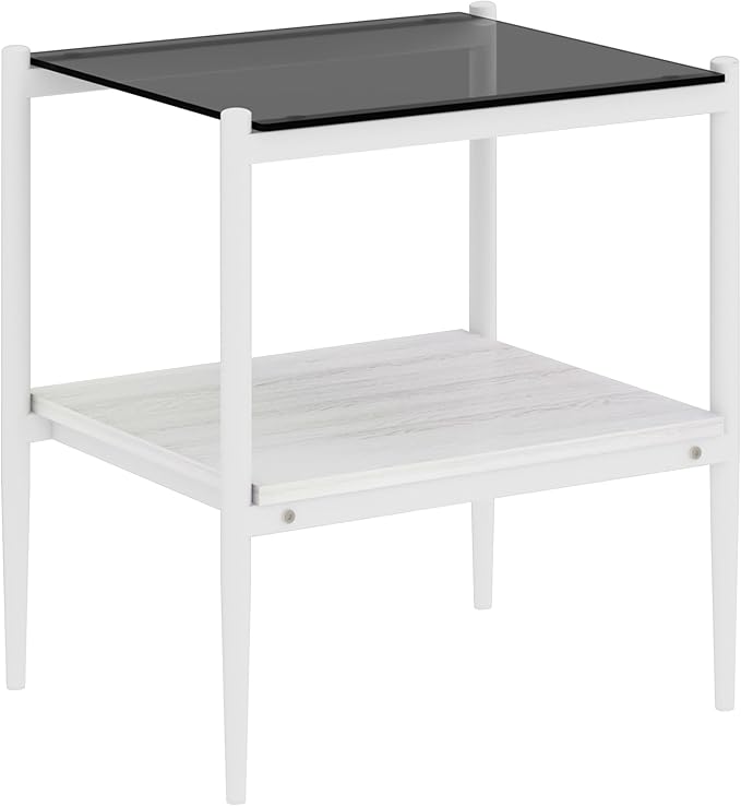 Set of 2 Glass End Table, 2-Layer Glass Living Room Table, Modern Tea Table Side Tables for Home Office Furniture