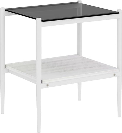 Set of 2 Glass End Table, 2-Layer Glass Living Room Table, Modern Tea Table Side Tables for Home Office Furniture