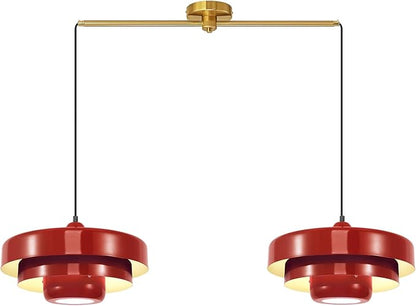 Industrial Red Pendant Light, 2-Light Vintage Chandelier, Mid Century Modern Ceiling Light Adjustable Hanging Lights for Kitchen Island, Bar, Dining Room