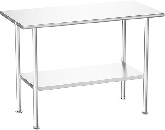 Atelicf Stainless Steel Prep Table for Work, 24 * 48 Inch, High Load Bearing with Undershelf for Outdoor, Restaurants, Workshops, Kitchens, Garages and Gardens