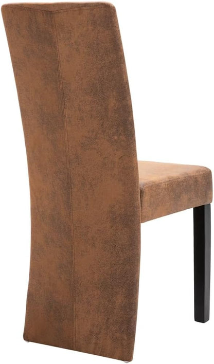 Modern Dining Chairs 4-Piece Set Brown Faux Suede Leather Upholstered High Back Ergonomic Design with Solid Wood Legs for Kitchen Dining Room Furniture