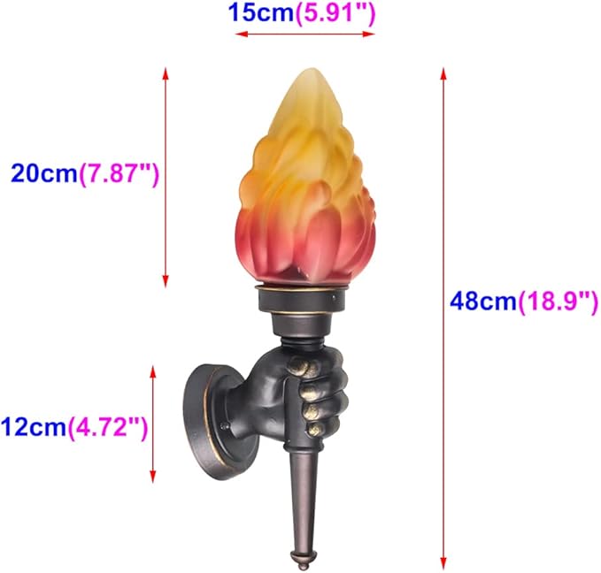 Retro Outdoor Waterproof Wall Lights Fixture Holding Torch Wall Lamp Left Torchbearer Hand Light Glass Lampshade E27 LED Bulb 7W Industrial Style,Bronze,3000K(1Pcs)