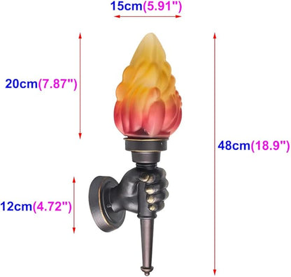 Retro Outdoor Waterproof Wall Lights Fixture Holding Torch Wall Lamp Left Torchbearer Hand Light Glass Lampshade E27 LED Bulb 7W Industrial Style,Bronze,3000K(1Pcs)