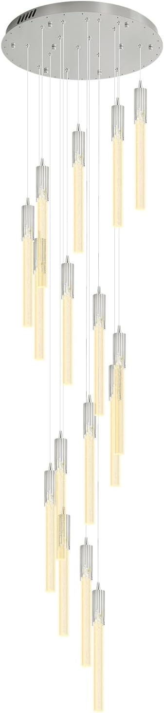 Flashing God 137'' Large Crystal Chandeliers for High Ceiling 16-Lights Stairway Chandelier Modern Sliver Chandelier Crystal Pendant Ceiling Light for Living Room Foyer Entrance ﻿