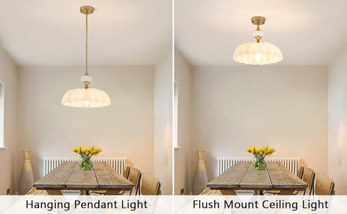 White Floral Chandelier Pendant Light, 15.7" Adjustable Farmhouse Kitchen Island Lighting, Vintage Glass Flower Ceiling Fixture for Dining Room, Bedroom, Hallway