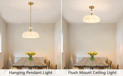 White Floral Chandelier Pendant Light, 15.7" Adjustable Farmhouse Kitchen Island Lighting, Vintage Glass Flower Ceiling Fixture for Dining Room, Bedroom, Hallway