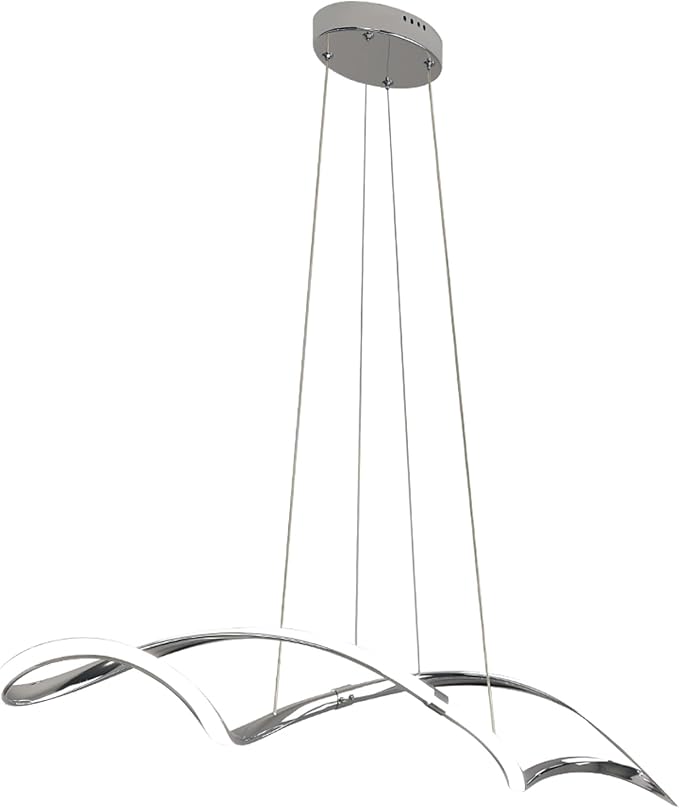 39 Inch Modern LED Pendant Light, Remote Control Dimmable Adjustable Height, DIY Kitchen Island Lighting & Dining Room Chandelier, Chrome Plated Energy Saving Linear Chandelier