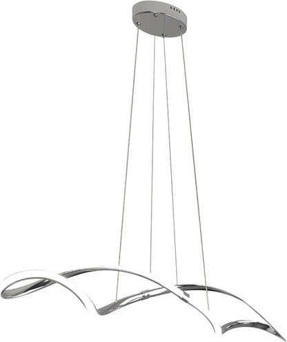 39 Inch Modern LED Pendant Light, Remote Control Dimmable Adjustable Height, DIY Kitchen Island Lighting & Dining Room Chandelier, Chrome Plated Energy Saving Linear Chandelier