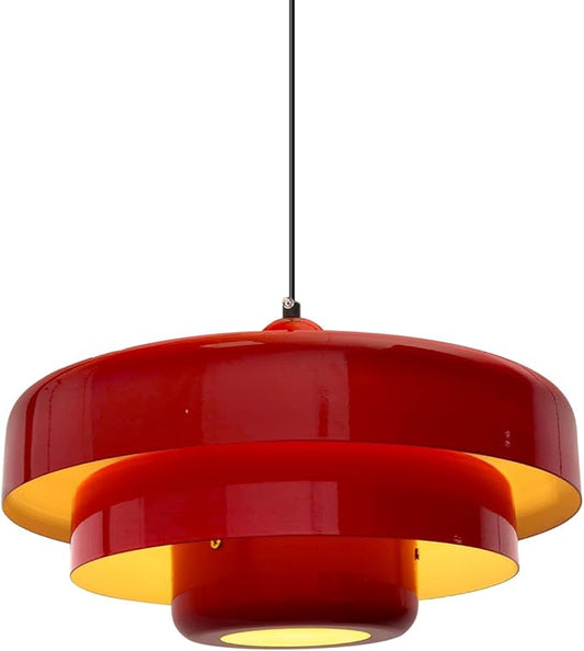 Red Pendant Light, Industrial Metal Pendant Light Fixtures, 3-Layer Shade Design, 13.8-inch Dome, Red Finish, Kitchen Light Fixtures for Dining Table