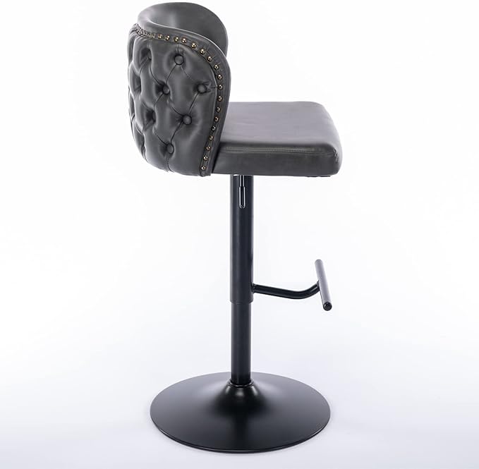 Furniture,Swivel Adjusatble Seat Height, Modern PU Upholstered Bar Stools with The Whole Back Tufted, for Home Pub and Kitchen Island（Dark Gray, Set of 2）