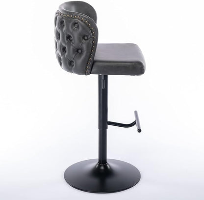 Furniture,Swivel Adjusatble Seat Height, Modern PU Upholstered Bar Stools with The Whole Back Tufted, for Home Pub and Kitchen Island（Dark Gray, Set of 2）