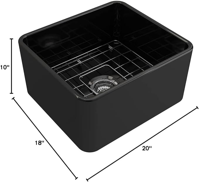 BOCCHI Classico Farmhouse Apron Front Fireclay 20 in. Single Bowl Kitchen Sink with Protective Bottom Grid and Strainer in Black