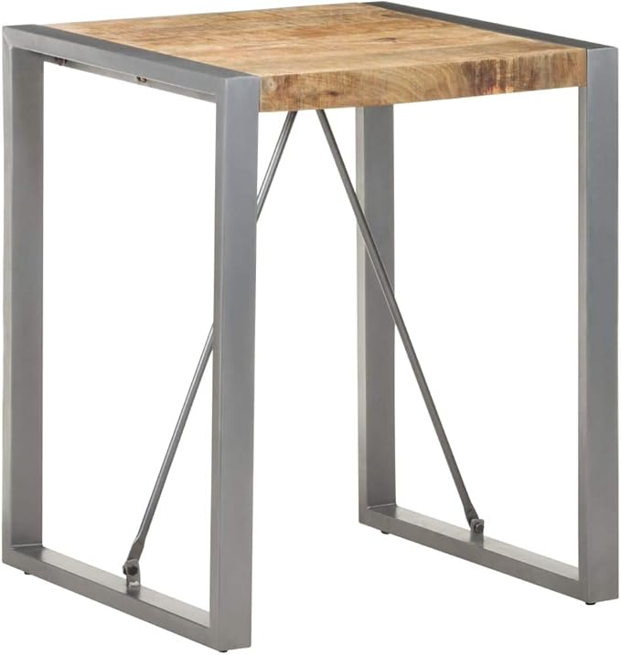 Compact Industrial Dining Table, Natural Rough Mango Wood, Powder-Coated Steel Legs, 23.6x23.6x29.5in, Square Kitchen Dinner Table for 2 People, Brown Finish