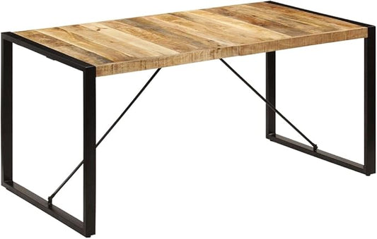 Industrial Brown 63 in Dining Table Solid Mango Wood Top with Powder-Coated Steel Frame Modern Rectangular Kitchen & Dining Room Table Seating 6 for Apartment Loft Home