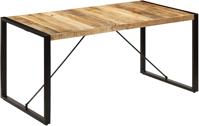 Industrial Solid Mango Wood Dining Table with Powder Coated Steel Frame 63 Inch Rectangular Modern Kitchen Table for Dining Room
