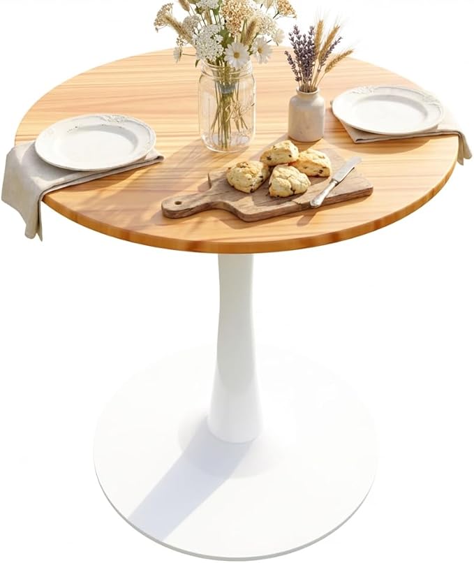 24" Small Round Dining Table for 2 – Durable & Well-Made Tulip Table with Sturdy Metal Frame, Compact 2-Seater Kitchen or Dining Room Table for Small Spaces, Apartments, Café, Restaurant, Office