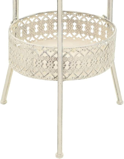 White Metal Small Bistro Table, Round Vintage Antique Finish, 15.7 inch Diameter, Indoor Outdoor Dining, Kitchen, Patio Balcony Furniture