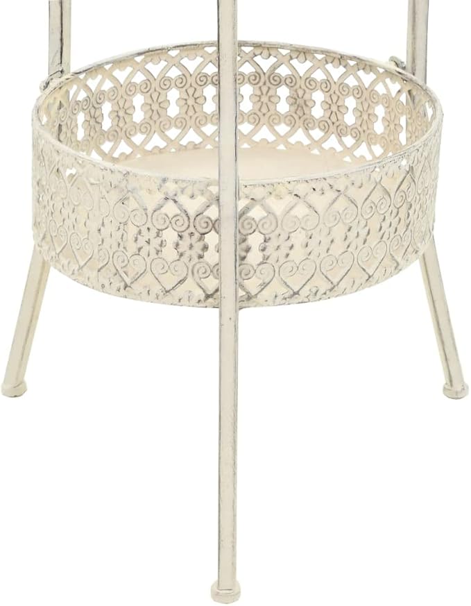 White Metal Small Round Bistro Table, Vintage Antique Finish Dining Furniture for 2, Space-Saving Kitchen & Living Accent, Indoor Outdoor Bar Dinner Stand for Patio Balcony Garden