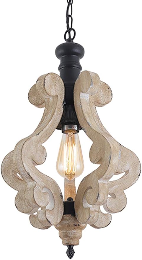 Kitchen Light Fixtures,Farmhouse Pendant Light Single Adjustable Rustic Wooden Hanging Island Chandelier