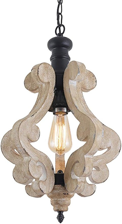 Kitchen Light Fixtures,Farmhouse Pendant Light Single Adjustable Rustic Wooden Hanging Island Chandelier