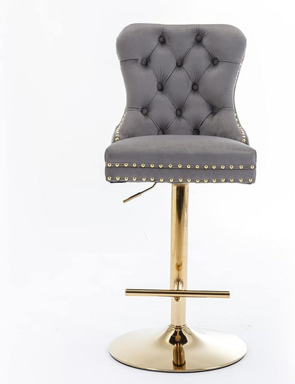 Furniture,Thick Golden Swivel Velvet Adjusatble Seat Height from 25 33 Inch, Modern Upholstered Bar Stools with Backs Comfortable Tufted for Home Pub and Kitchen Island (Gray,Set of 2)