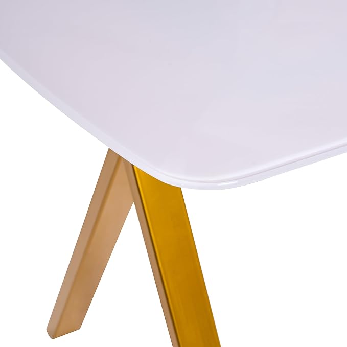 51" White Marble Dining Table, 4-6 Person Modern Kitchen Dining Room Tables with Marble Pattern Tempered Glass Top and Gold X-Shaped Metal Base, Space Saving Rectangle Dinner Table for Home