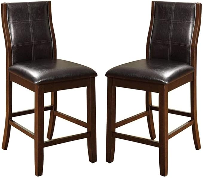 Set of 2 Transitional Counter Height Chairs, Brown Cherry Finish with Espresso Upholstered Seats, Stylish Design for Kitchen Island or Bar
