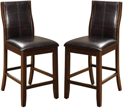 Set of 2 Transitional Counter Height Chairs, Brown Cherry Finish with Espresso Upholstered Seats, Stylish Design for Kitchen Island or Bar