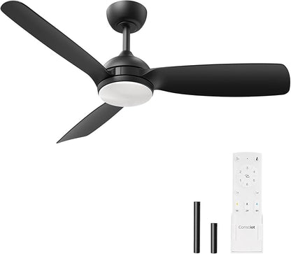 Consciot Ceiling Fan With Lights Remote Control, 44 Inch Modern Ceiling Fan, Downrod Mount, Reversible Quiet DC Motor, 6 Speed, 3 Color and Dimmable, Black Ceiling Fan For Indoor and Covered Outdoor