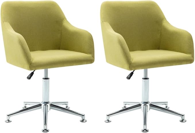 Set of 2 Green Fabric Swivel Dining Chairs with Adjustable Height 360-Degree Rotation Modern Scandinavian Design for Kitchen Dining Room Office