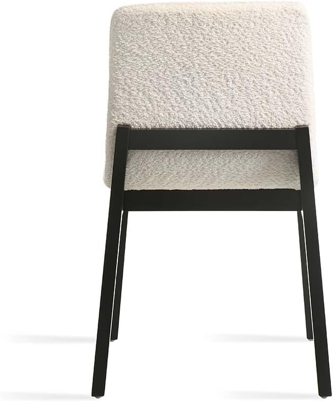 Modern Dining Chairs Set, White Boucle Upholstered Seat, Black Rubberwood Frame and Legs, Assembly Required, Elegant Dining Chairs for Dining Room or Kitchen (White, Set of 4)