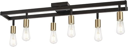 GLOBE Electric 64000096 36" 6-Light Track Lighting, Matte Black, Brass Sockets, Adjustable Pivoting Heads, Ceiling Light Fixture for Kitchen Island, Hallway, or Dining Room, Modern Farmhouse Lights
