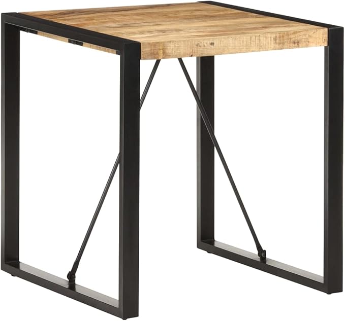 Industrial Dining Table 27.6" Small Square Solid Mango Wood Kitchen Table with Powder-Coated Steel Legs, Rustic Brown for Apartment Dining Room or Breakfast Nook
