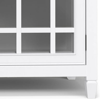 SIMPLIHOME Connaught Storage Cabinet - 60 inch Wide Solid Wood Buffet in White, Traditional Sideboard for Dining Room, Entryway, or Living Room with Glass Doors, Adjustable Shelves, and Notched Legs