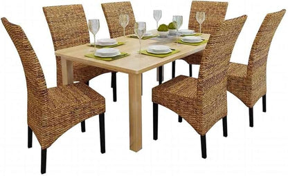 6-Pack Modern Farmhouse Dining Chairs Brown Handwoven Abaca Seat Solid Mango Wood Frame 18.5"x19.7"x38.2" Comfortable Kitchen Accent Chairs for Dining Room Living Room